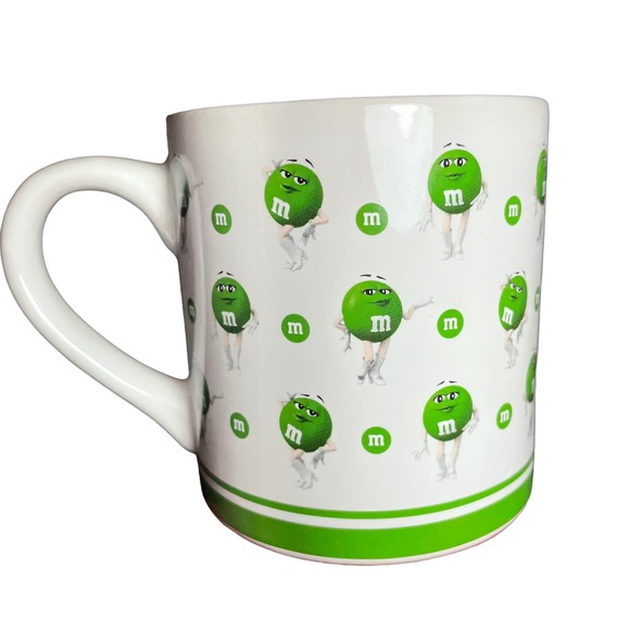 M&M Dancing Green M&M White Boots Mars Mug 2018 Frankford Candy 16 oz - Picture 1 of 8